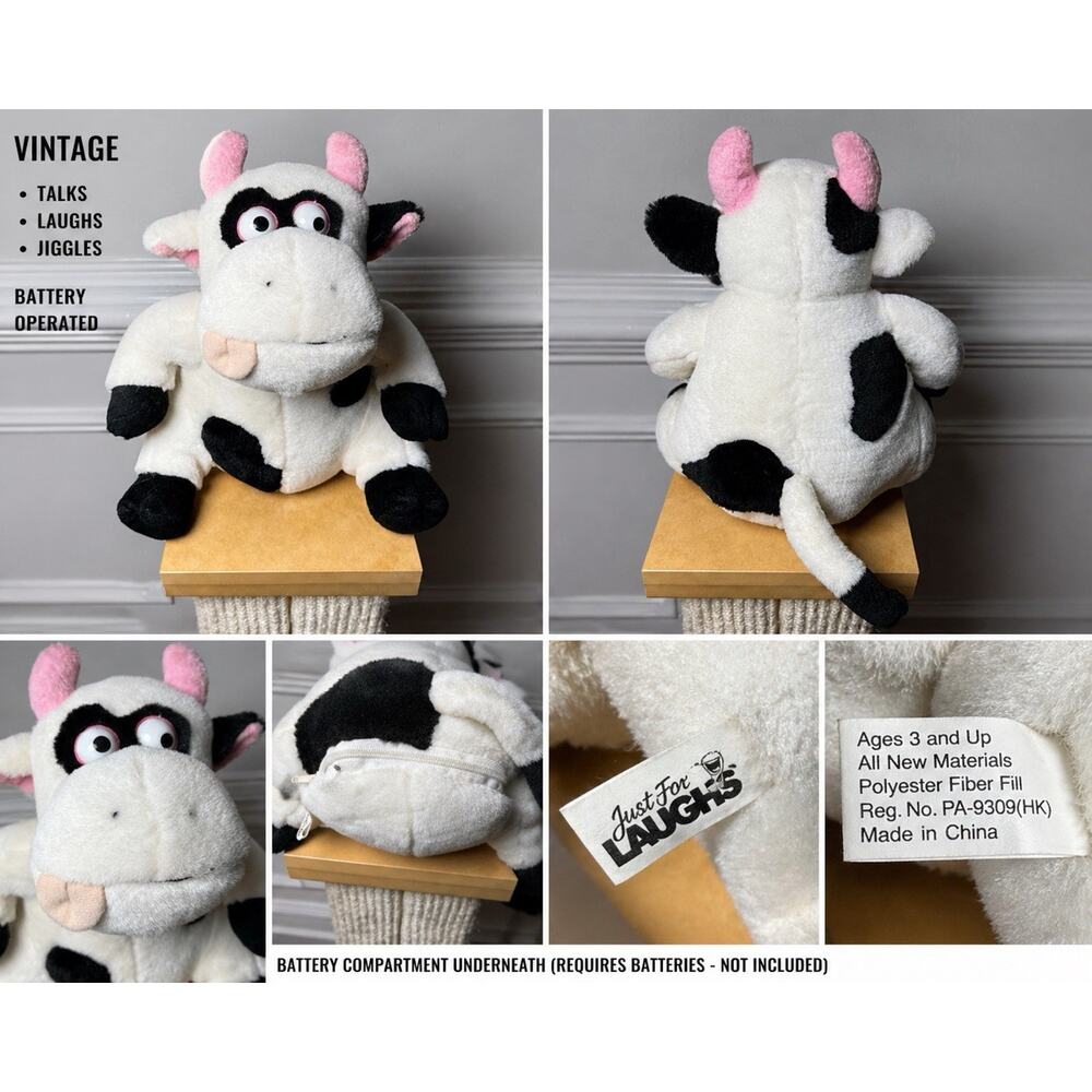Vintage Talking Laughing Jiggling Cow Plush Battery Operated Animated Toy